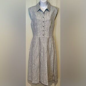 Reformation Blue Linen Striped Midi Shirt Dress